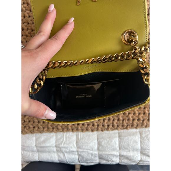 PREOWNED Saint Laurent Vicky Velvet YSL Logo Magnetic Cross-Body Bag Gold - Picture 8 of 14